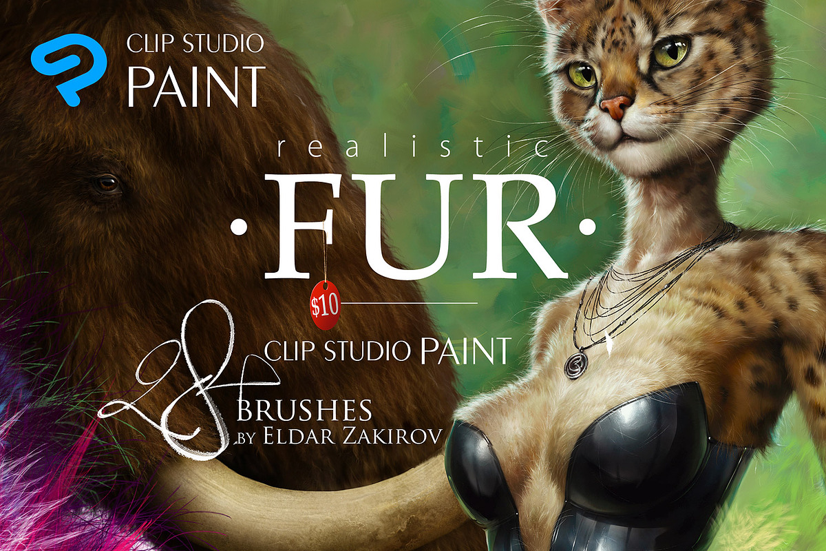 28 Realistic FUR Clip Studio Brushes, a Brush Add-On by Eldar Zakirov's (Photo 1 of 8)