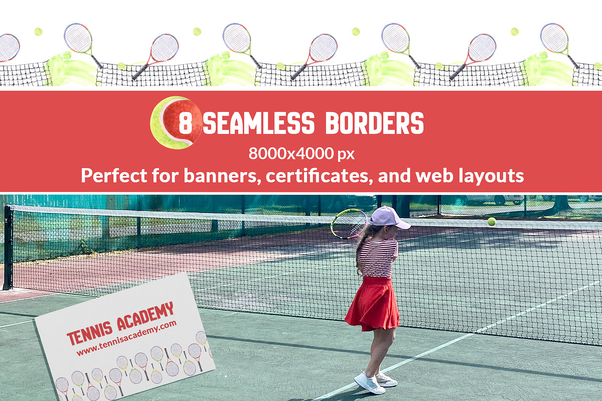 Tennis Academy Watercolor Collection, a Sport Illustration by WatercolorElena (Photo 8 of 13)