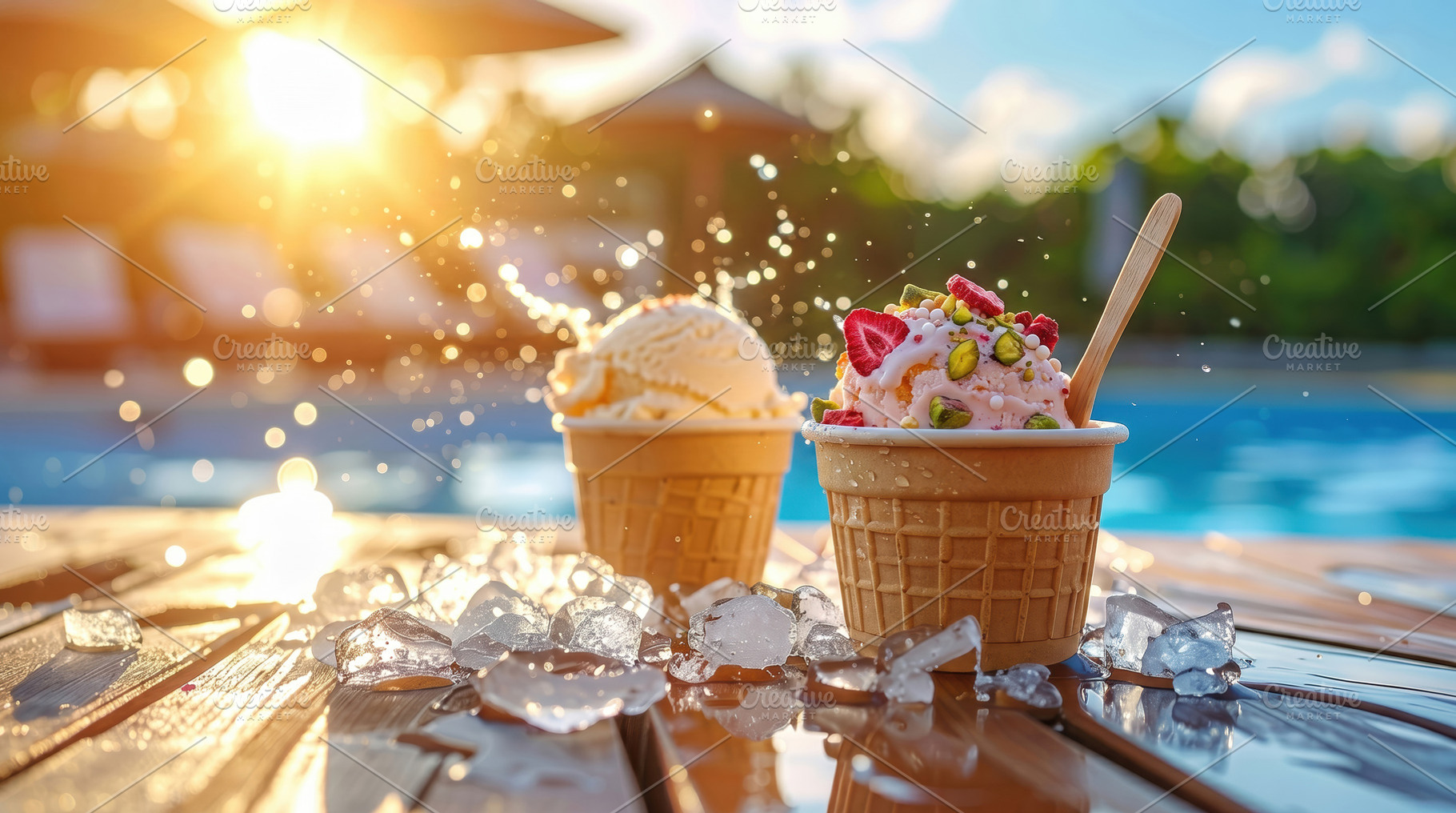 Sunlit Ice Cream Cups by Poolside, a Food & Drink Photo by Davizro's Market