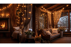 draped string lights wood ai, a Background Photo by pikepicture