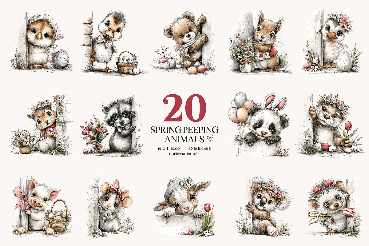 Spring Peeping Animals Clipart Set, an Animal Illustration by Bijou Bay (Photo 3 of 4)