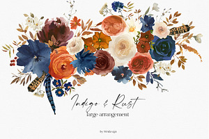 Indigo & Rust Boho Floral Clipart