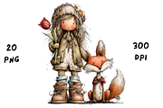 Whimsical Floral Girl & Fox Clipart, an Animal Illustration by GiraffeCreative (Thumbnail 10 of 20)
