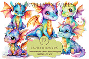 Colorful Watercolor Dragon Clipart, an Animal Illustration by Rivermill Printables (Thumbnail 1 of 4)