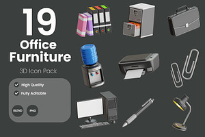 3D Office Furniture Icon Pack