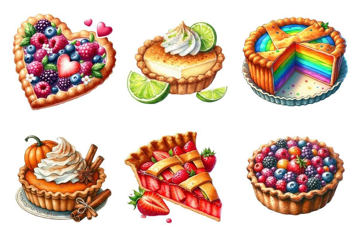 Pie Watercolor Clipart PNG, an Illustration by SinaCreation (Photo 3 of 5)