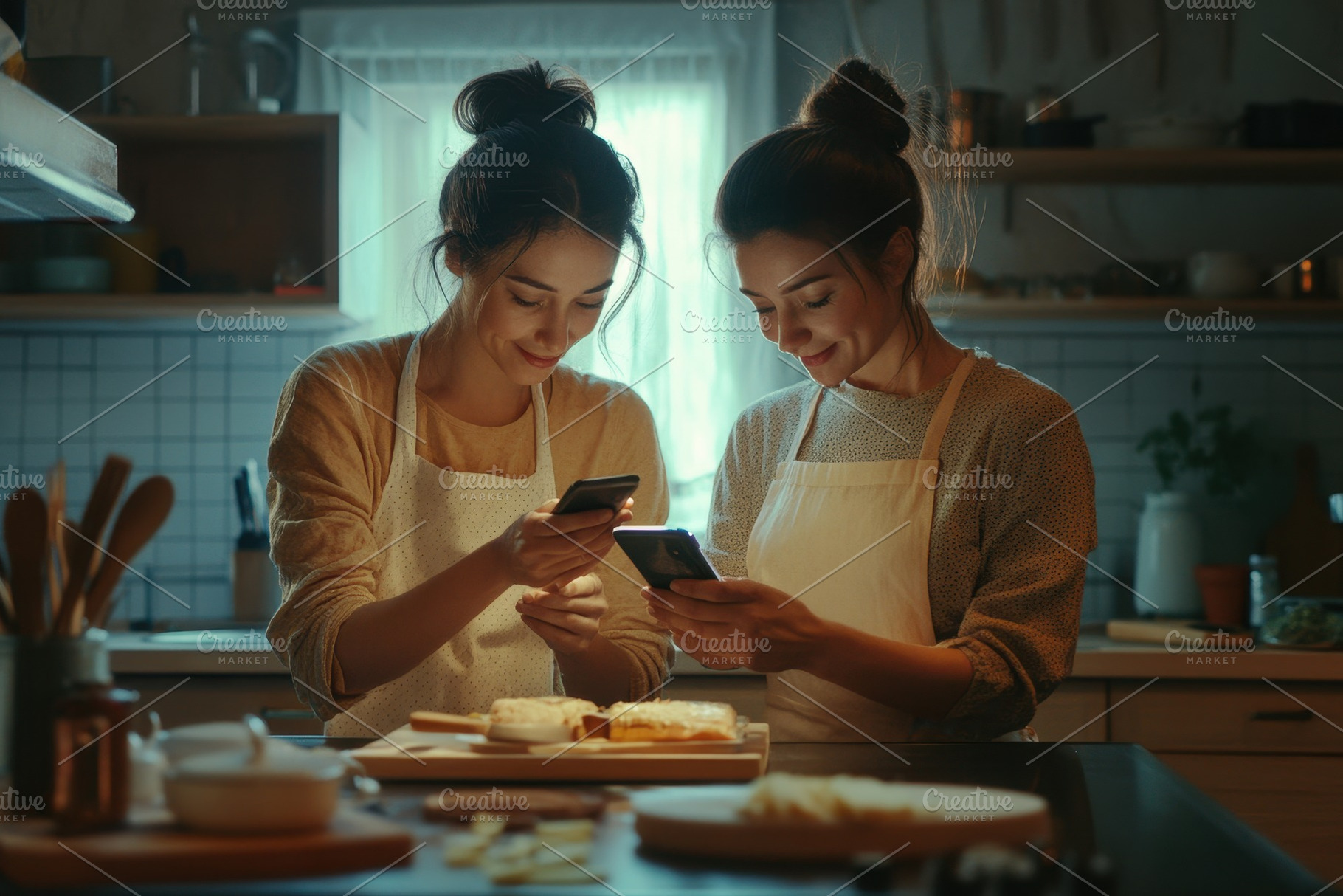 Women in kitchen checking smartphone, a Photo by Iftikhar Alam