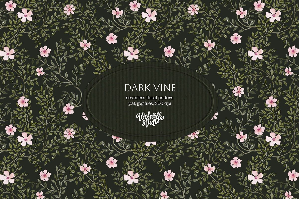 Dark Vine Watercolor Pattern, a Wallpaper Graphic by Webvilla Studio (Photo 1 of 6)