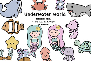Underwater Clipart Kawaii Bundle PNG, an Animal Illustration by Nattapohncha