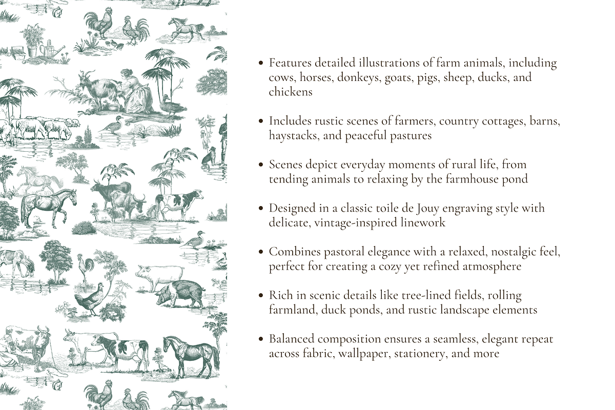 Rustic Farm Toile de Jouy Pattern, a Background Graphic by Hughes Studio (Photo 4 of 7)