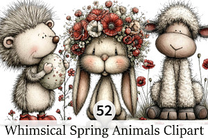 Whimsical Spring Animals Clipart, an Illustration by DreamPrint404