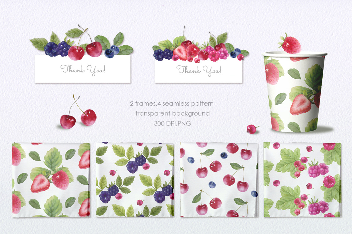 Summer berries watercolor, an Illustration by oKOLOstyle (Photo 2 of 5)
