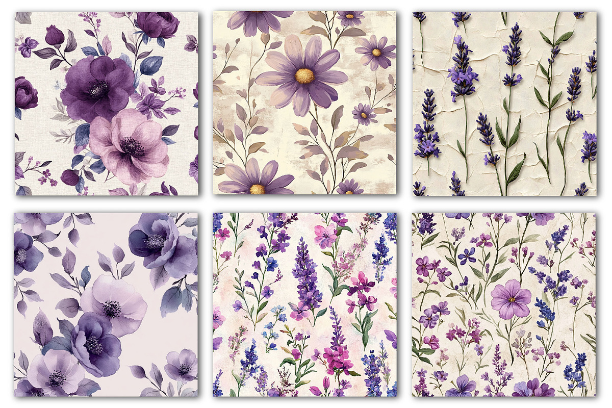 Purple Florals Digital Papers, a Texture Illustration by Dream Creation (Photo 2 of 4)