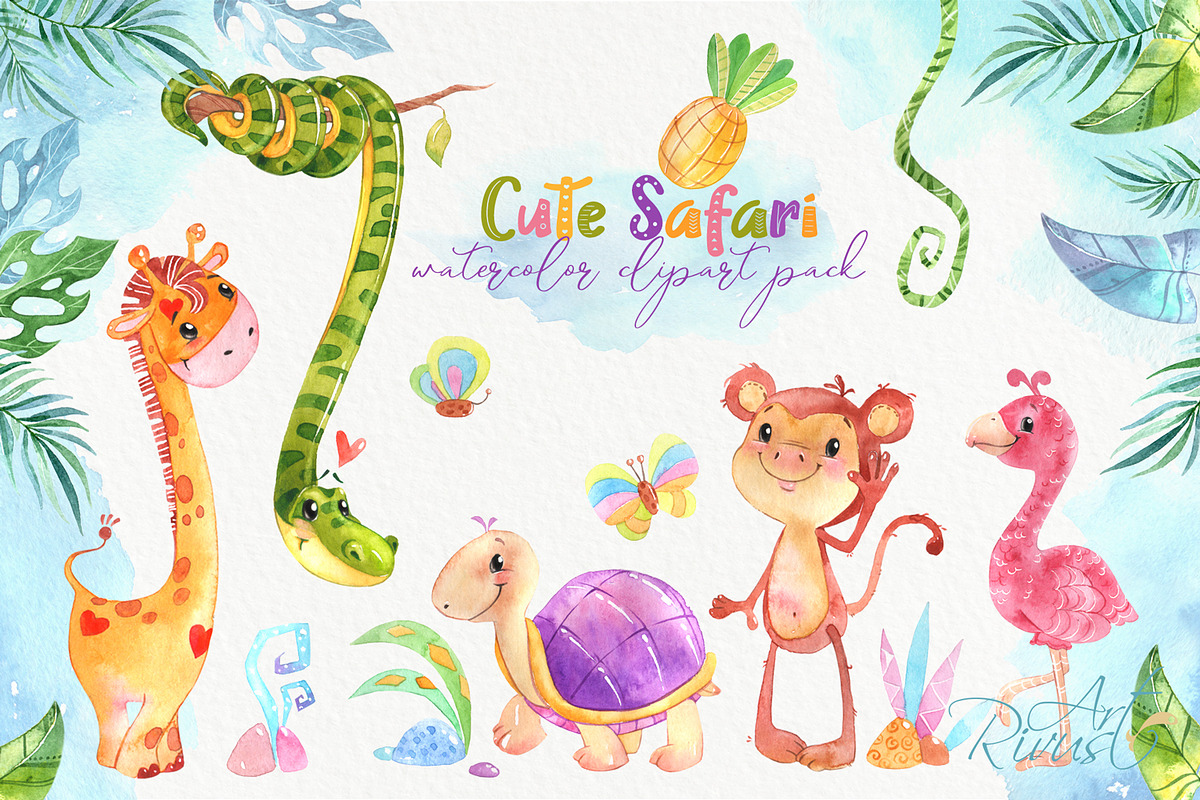 Cute safari animals watercolor, an Animal Illustration by RivusArt (Photo 2 of 5)