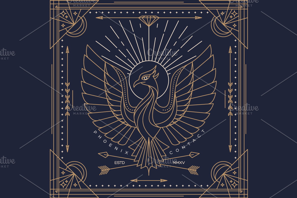 Thin line bird label, an Illustration by karnofff