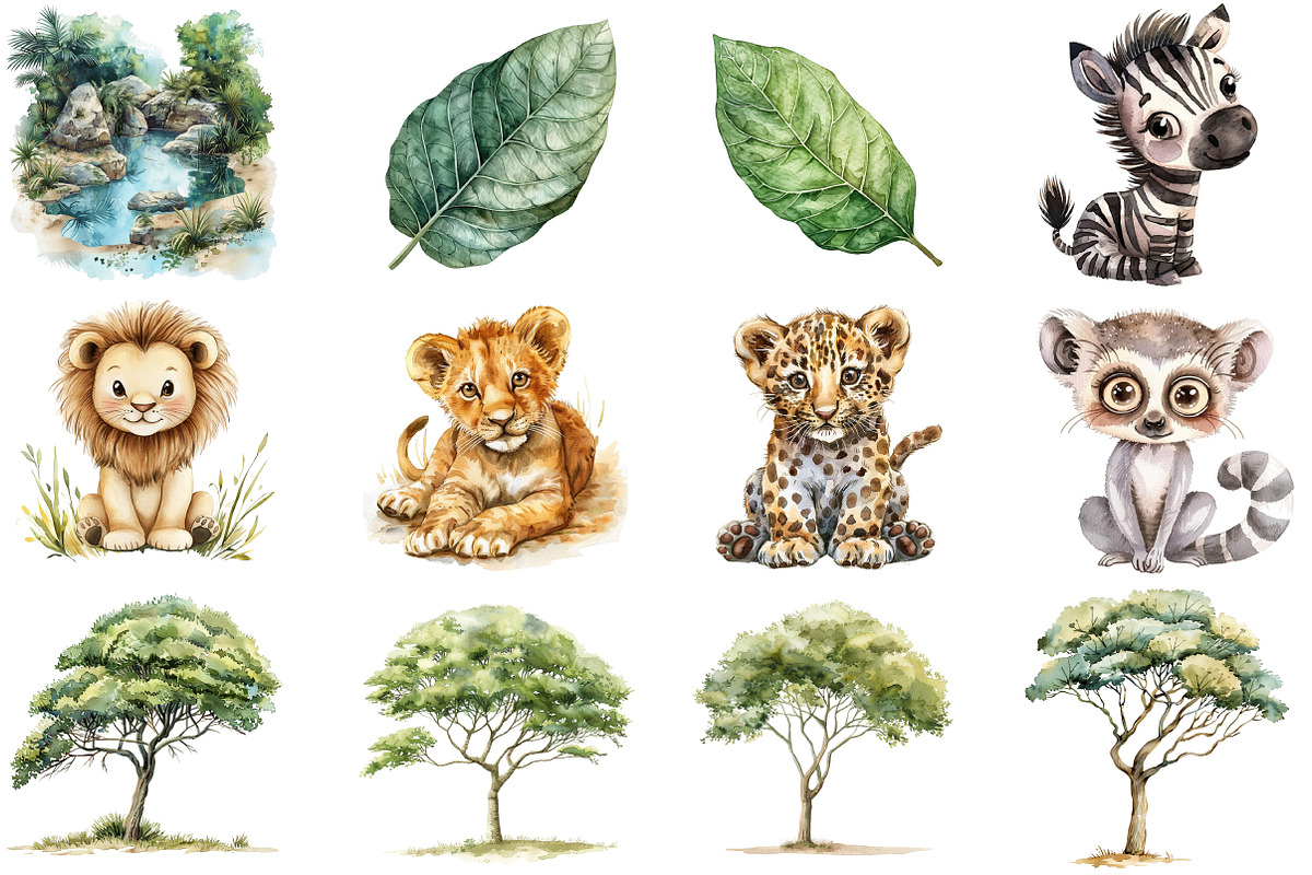 Watercolor Cute Safari Animals, an Illustration by DreamCafeArt (Photo 4 of 8)