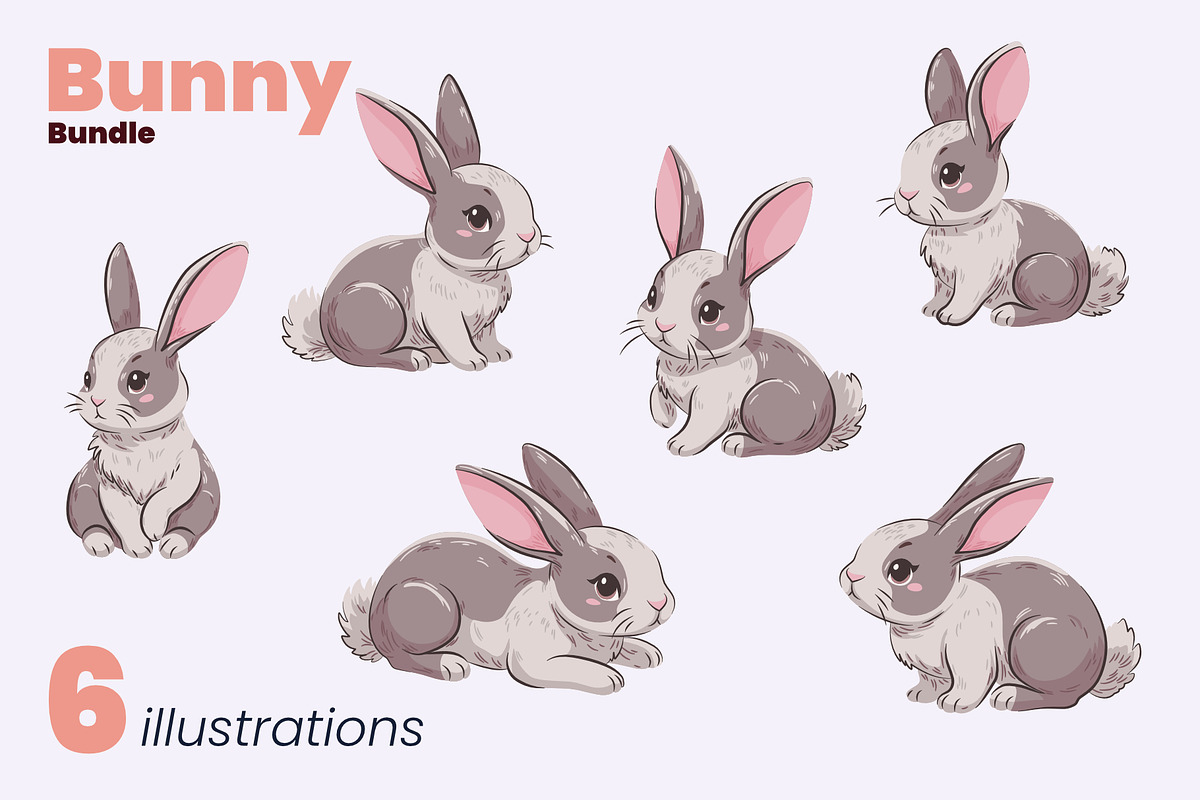 Bunny Bundle in 4 Color Variations, an Animal Illustration by moja doodle (Photo 4 of 5)