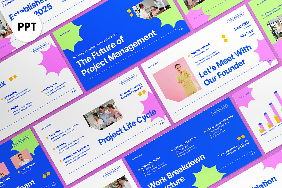 Blue White Project Management PPT, a Presentation Template by graphicook (Photo 1 of 5)