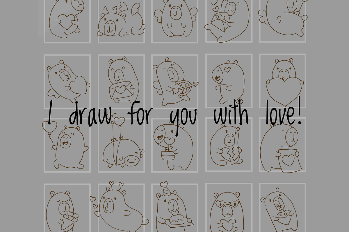 Cute Kawaii Capybaras Valentines Day, an Animal Illustration by Palau (Photo 9 of 12)