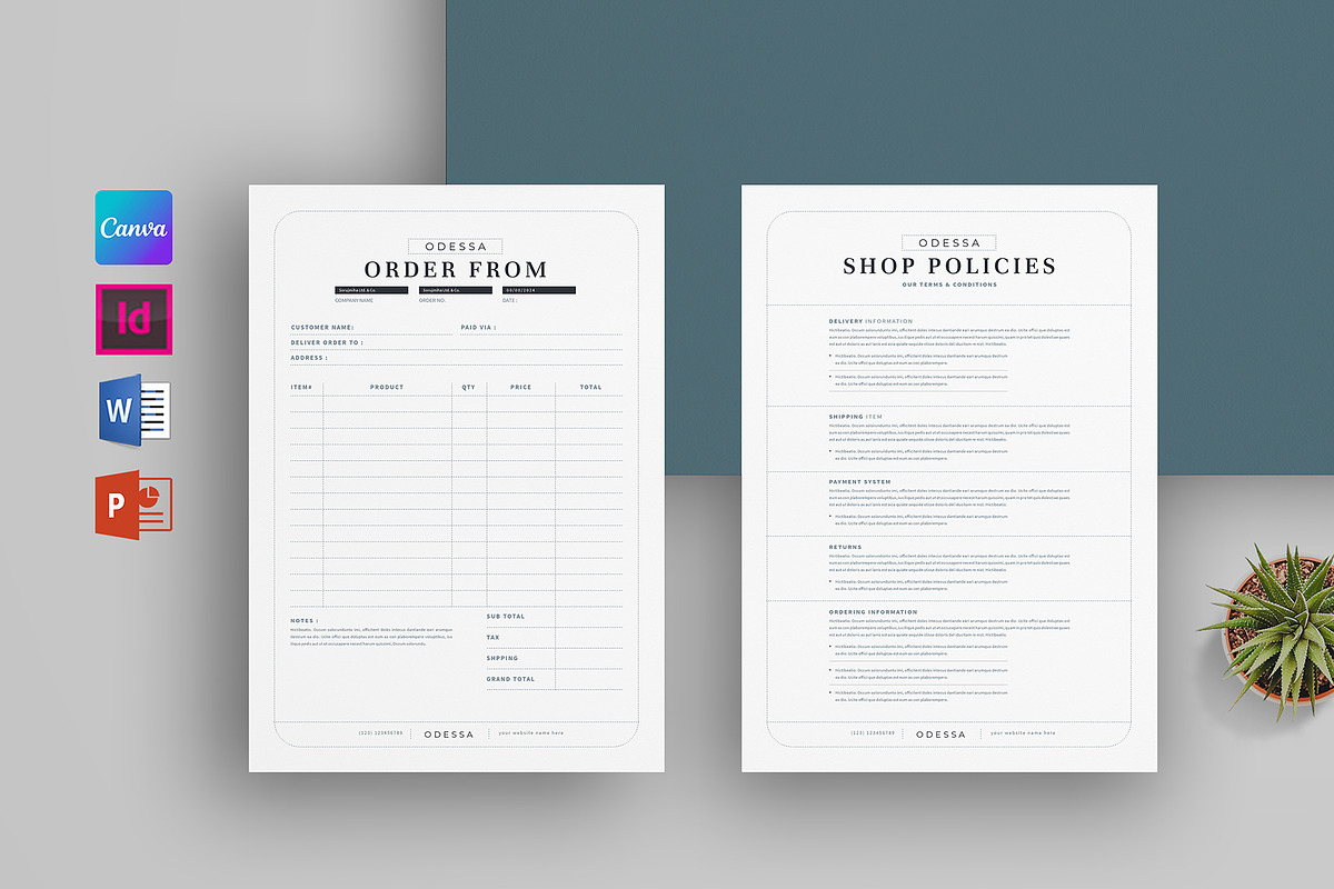 Order Form & Shop Policy Form, a Stationery Template by obayes