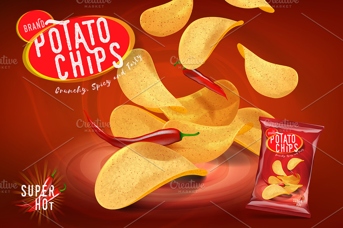 Potato chips advertisement template., a Food Illustration by George Rod (Photo 1 of 7)