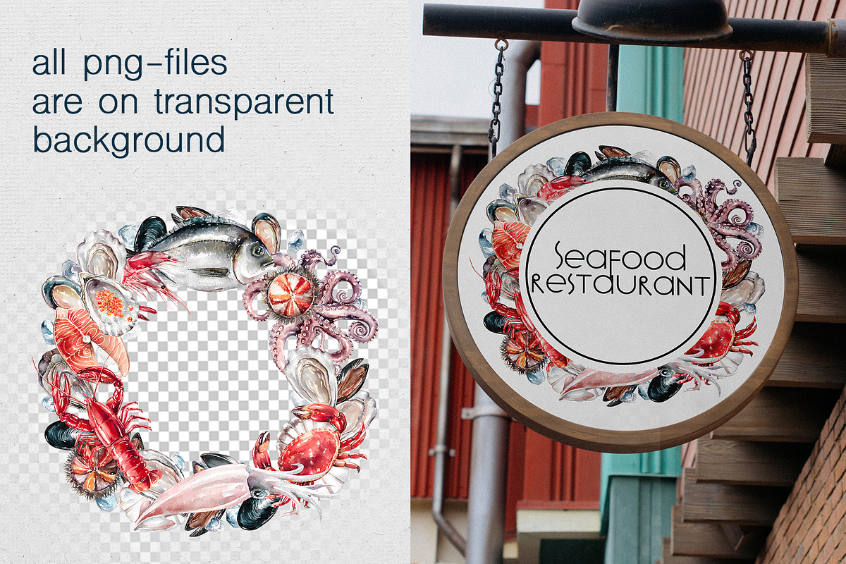 Seafood watercolor clipart, a Food Illustration by Eva Kleinman (Photo 8 of 13)