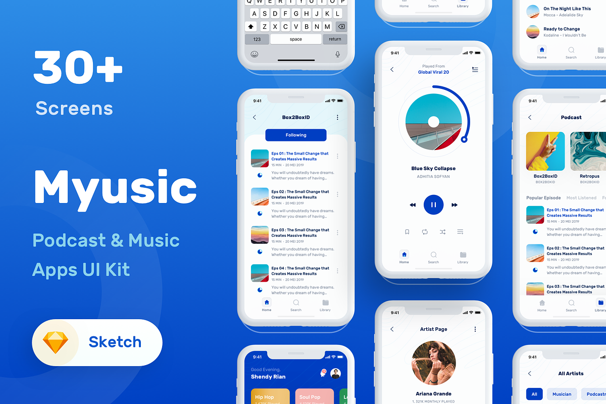 Myusic - Music & Podcast UI Kit, an App Template by Designspace (Photo 1 of 9)