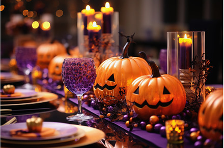 Halloween festive table setting with, a Holiday Photo by Lermont51