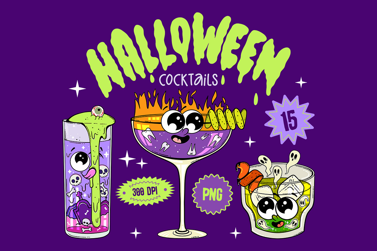 Cute Halloween Cocktail Clipart Set, an Illustration by Alina Sh (Photo 1 of 8)