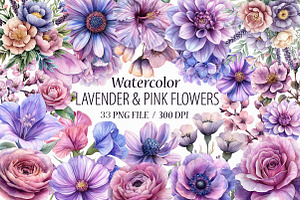 Lavender & Pink Flowers Watercolor, an Illustration by Libby Wishes