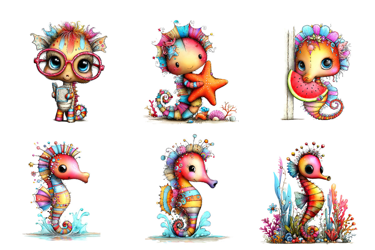 Whimsical Summer Seahorse Clipart, an Illustration by CreationArt (Photo 7 of 7)