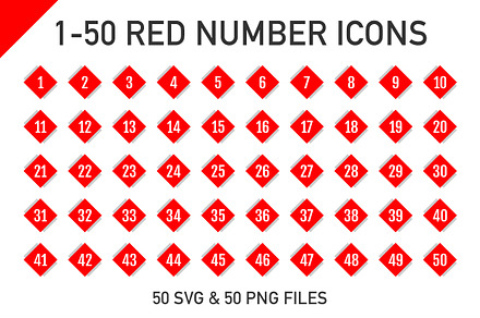 1-50 Red Cube Number Icons