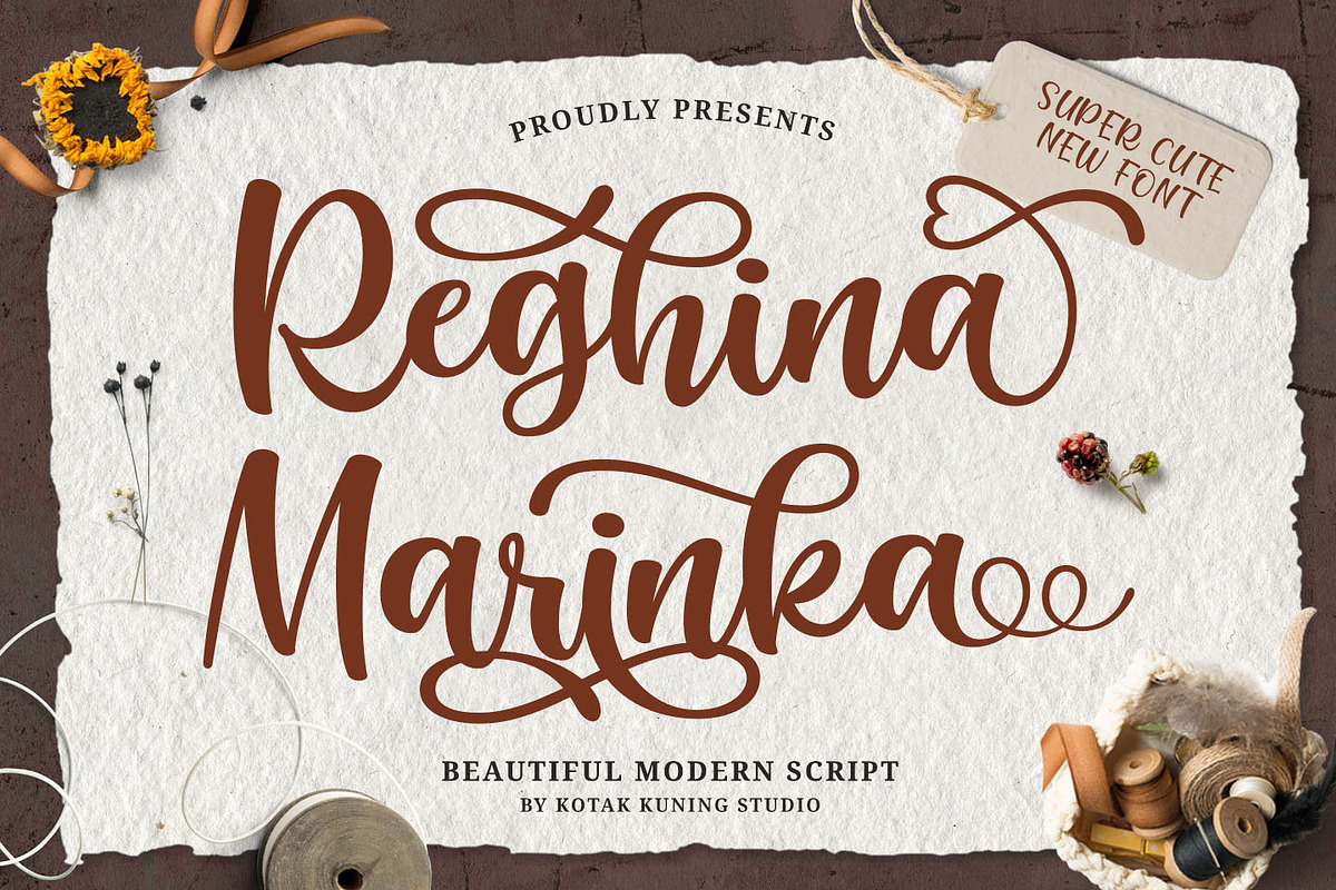 Reghina Marinka - Modern Script Font, a Script Font by Kotak Kuning Studio (Photo 1 of 9)
