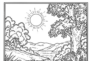 Bear cubs in a wild forest landscape, standing by a river under the sun, a chil, an Illustration by Studio ANNA