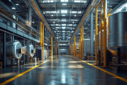 A spacious industrial warehouse with large metallic tanks and pipes, illuminate, an Industrial Photo by Textures & Backgrounds (Thumbnail 2 of 2)