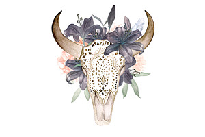 Watercolor Bull's Head