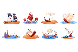 Wrecked ships. Wreckage of old, an Illustration by LadadikArt