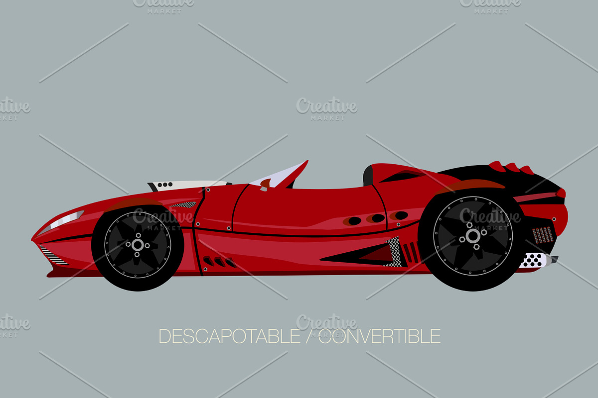side view of convertible custom car, a Transportation Illustration by FMR IBERICA
