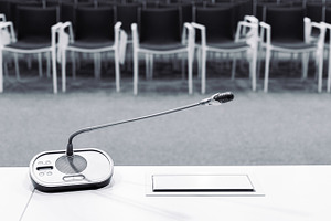 Microphone in conference room, a Technology Photo by BOOCYS