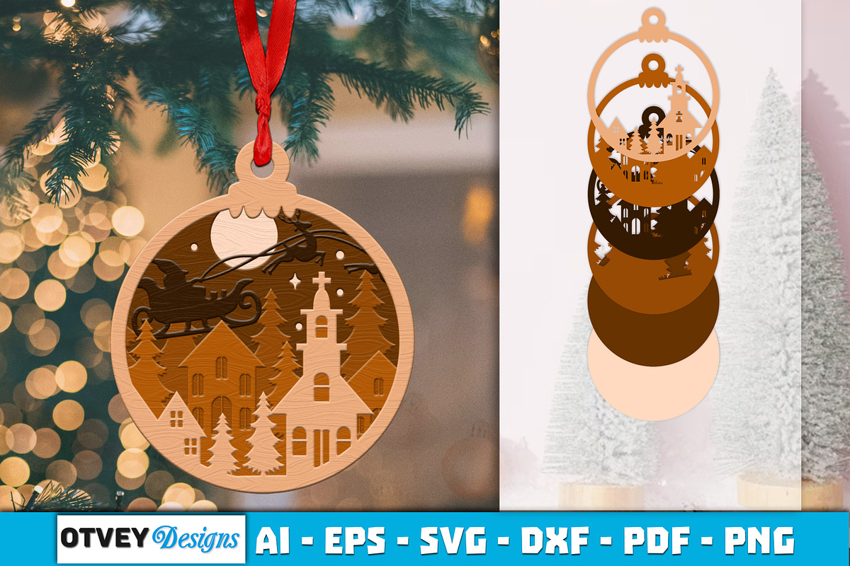 Christmas Scene Ornaments Layered, a Decorative Illustration by OTVEY DESIGN (Photo 4 of 13)