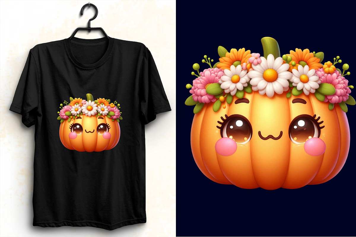 Watercolor Autumn Flower Pumpkin Des, an Illustration by SVGArt (Photo 3 of 8)