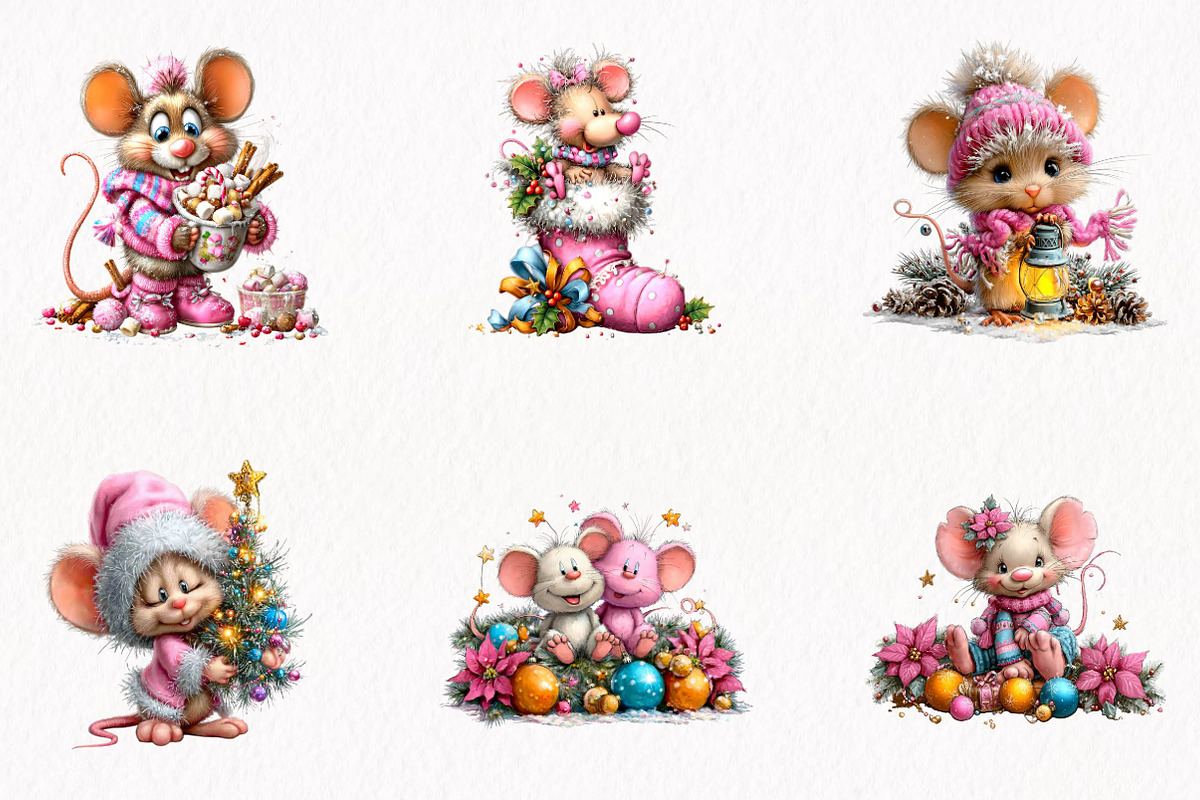 Whimsical Christmas Mice Clipart, a Seasonal Illustration by fashionaddict (Photo 3 of 7)
