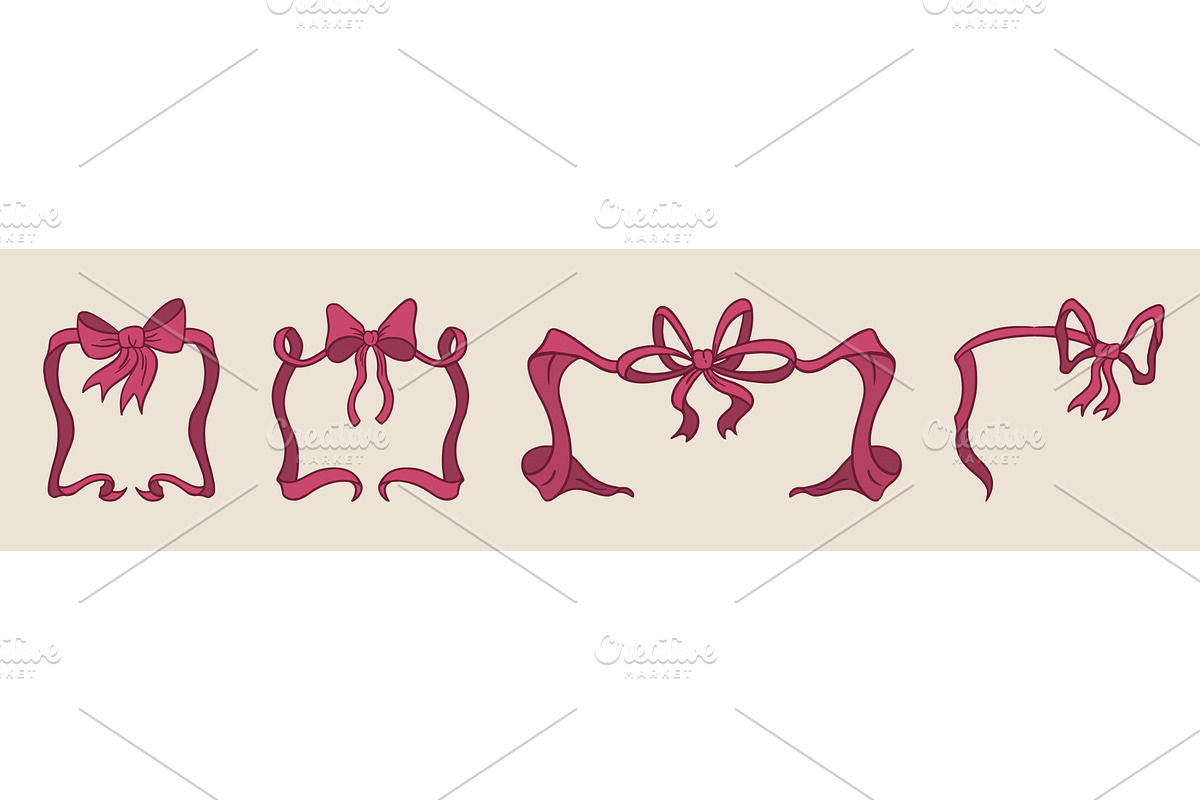 Coquette ribbon frame set, an Illustration by art PVP - market