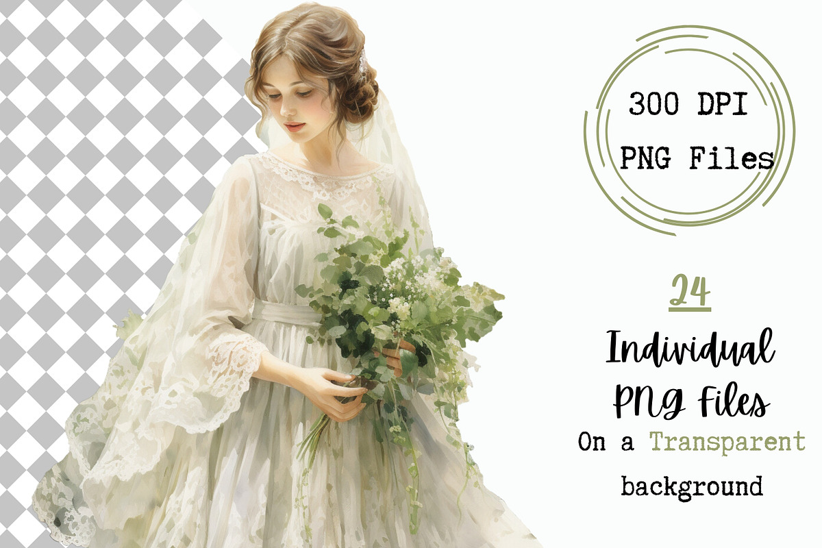 Watercolor Green Brides Clipart, a Person Illustration by NiiiNArt (Photo 4 of 7)