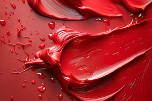 Close-up of vibrant red paint, artistically smeared and splattered on a canvas,, a Background Photo by ImageMir