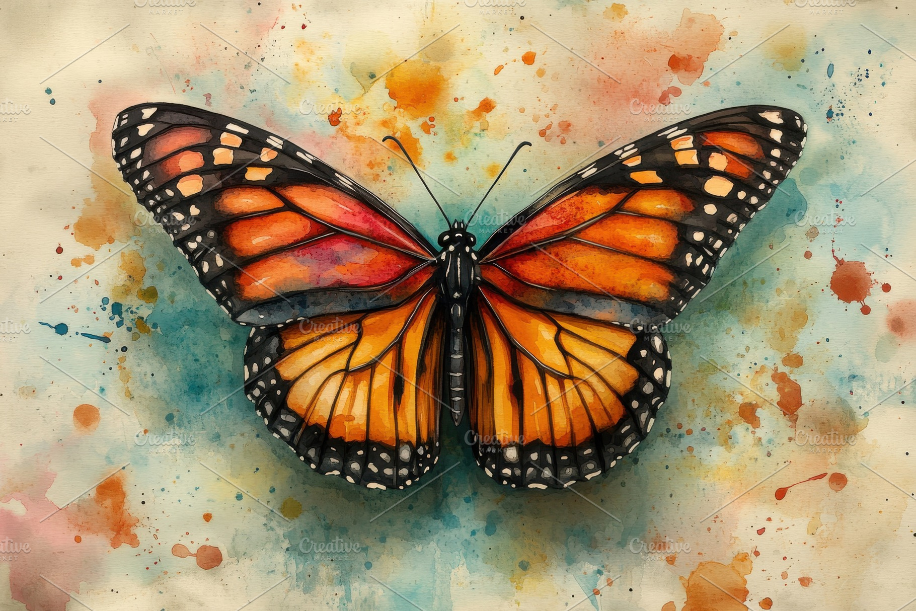 Monarch Butterfly Watercolor Paintin, a Photo by Pixeness Studio