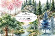 Watercolor Forest Landscape Clipart, a Seasonal Illustration by CreationArt (Thumbnail 1 of 7)