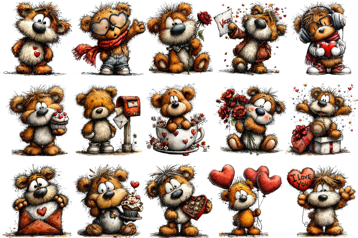 Whimsical Valentine Teddy Clipart, an Illustration by OK Design (Photo 3 of 6)