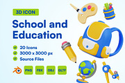 20 School and Education 3D Icon Set, an Object 3D Model by Bilicube Studio (Thumbnail 1 of 6)