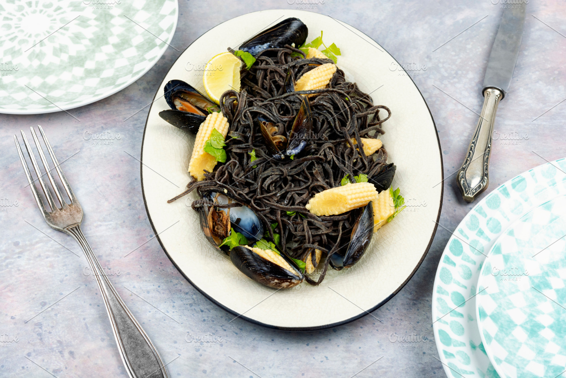 Black spaghetti pasta with clams., a Food & Drink Photo by MLunov MLunov